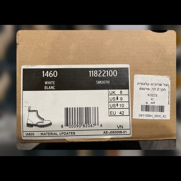 Dr Martens 1460 8 eye white leather s10 NEW IN BOX - Picture 2 of 10